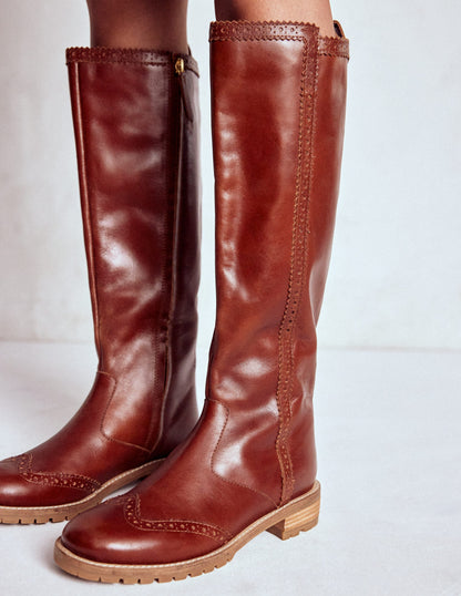 Bottes hauteur genou à détails richelieus-Fauve-3