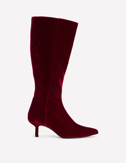 Bottes hauteur genou à petits talons-Rouge rubis