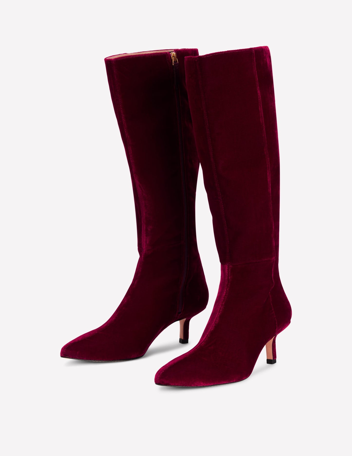 Bottes hauteur genou à petits talons-Rouge rubis