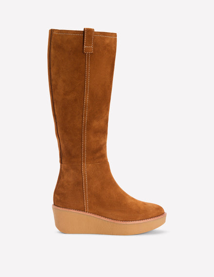 Kniehohe Stiefel mit Plateauabsatz-Hellbraun
