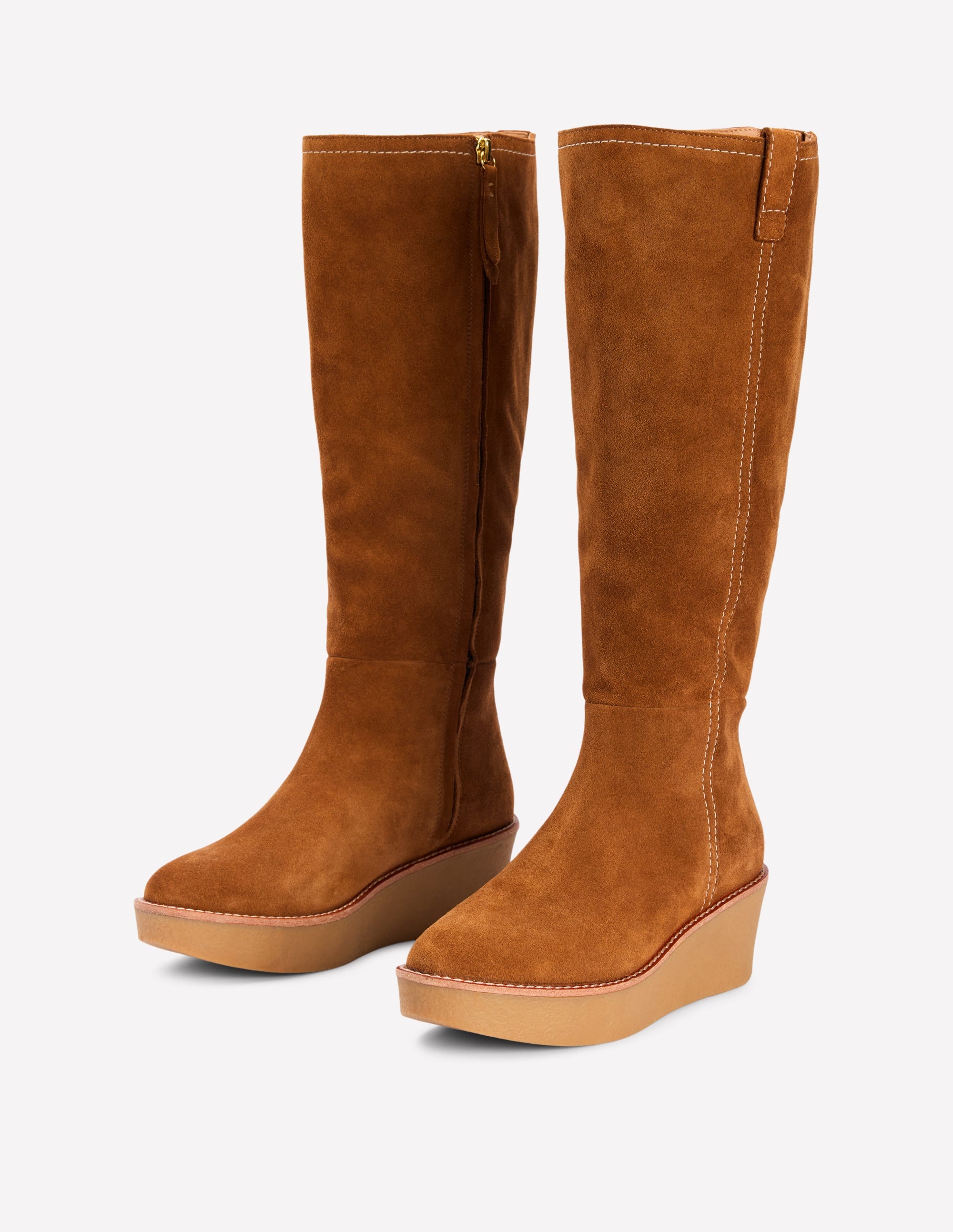 Kniehohe Stiefel mit Plateauabsatz-Hellbraun - Image 4