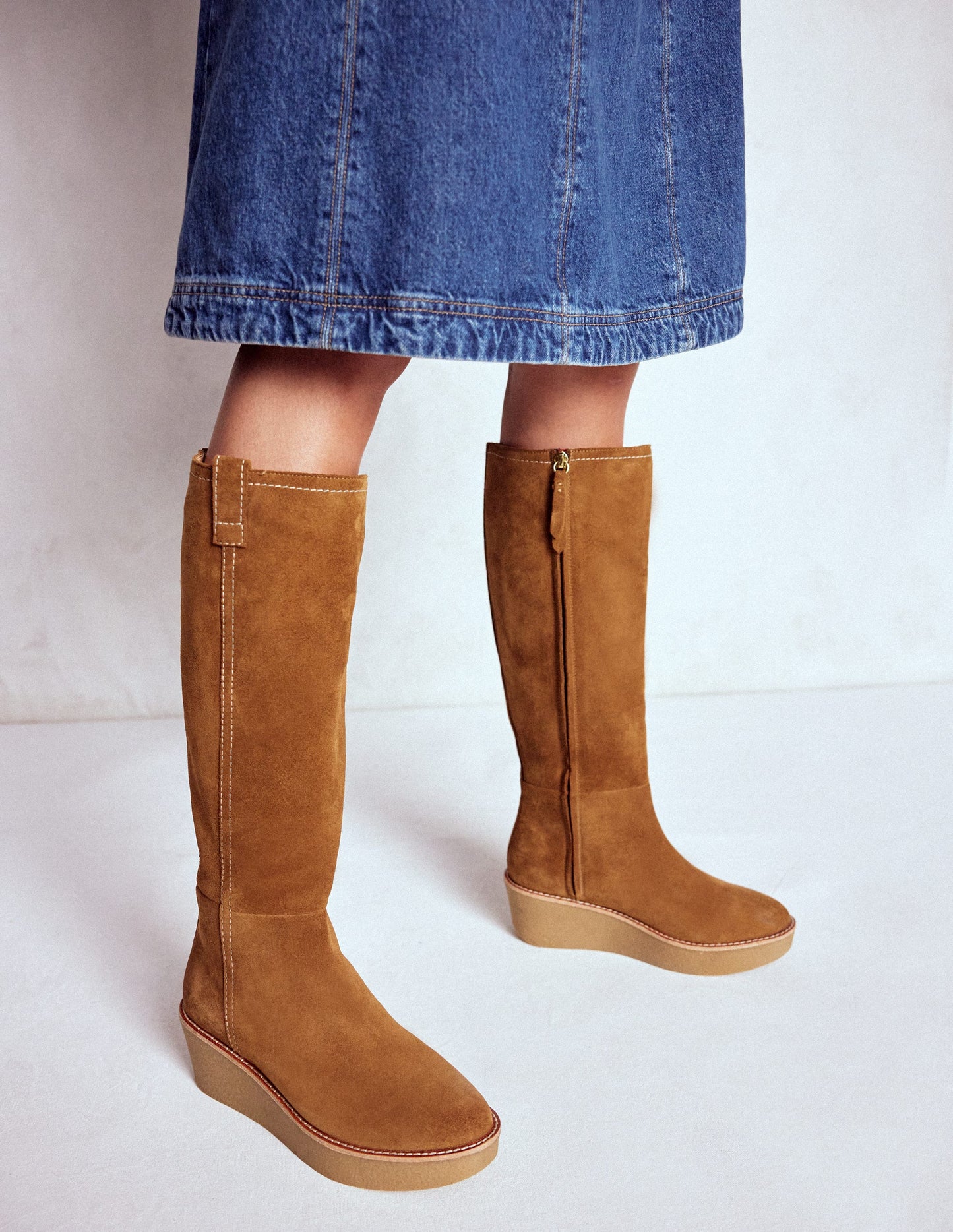 Bottes compensées hauteur genou-Fauve