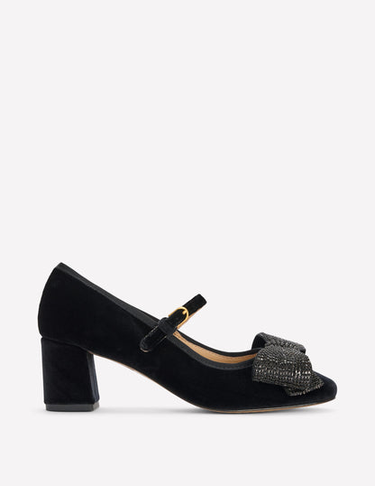 Pumps mit Blockabsatz und Schleifenverzierung-Schwarz-1