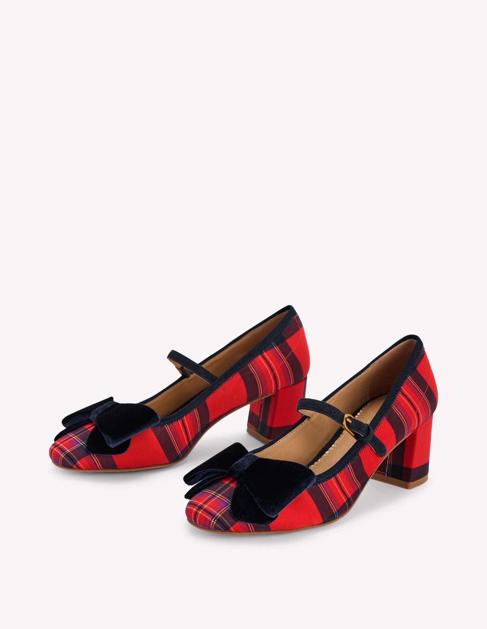 Chaussures à talons carrés avec nœud ornementé-Écossais Rouge - Image 4