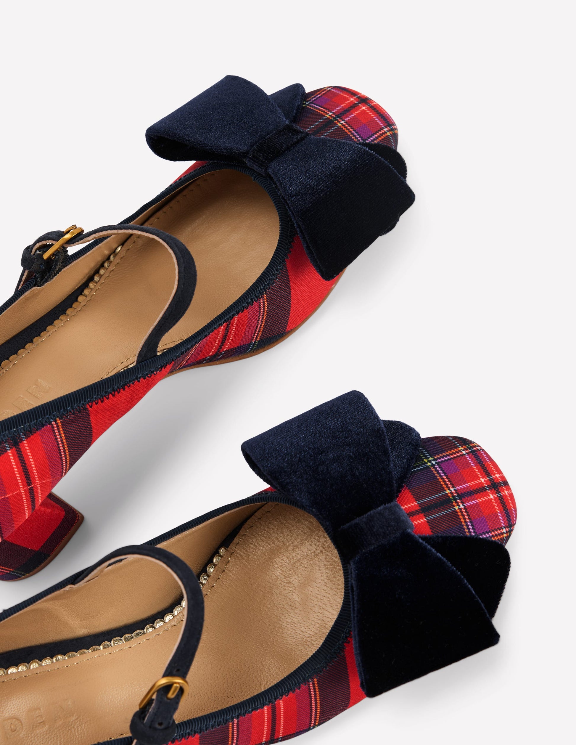 Embellished Bow Block Heels-Red Tartan-5