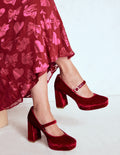 Mary Janes mit Plateausohle-Rubinrot