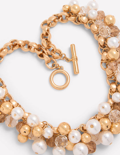 Collier à pierres et perles-Doré/perle dʼimitation-3
