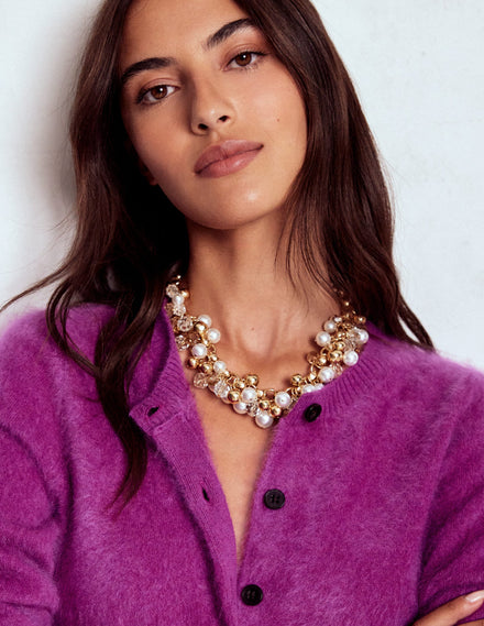 Collier à pierres et perles-Doré/perle dʼimitation