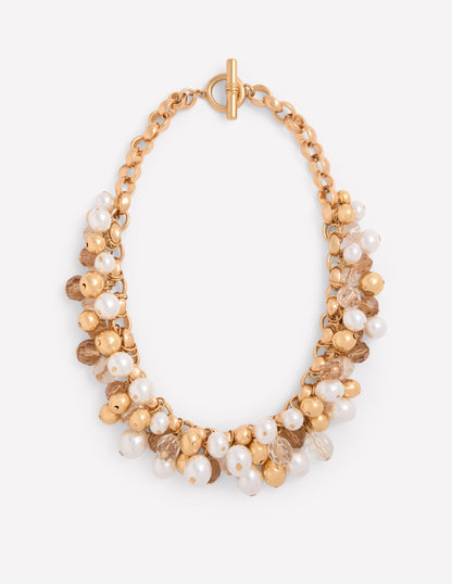 Collier à pierres et perles-Doré/perle dʼimitation-1