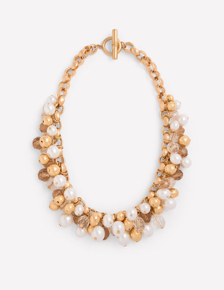 Collier à pierres et perles-Doré/perle dʼimitation