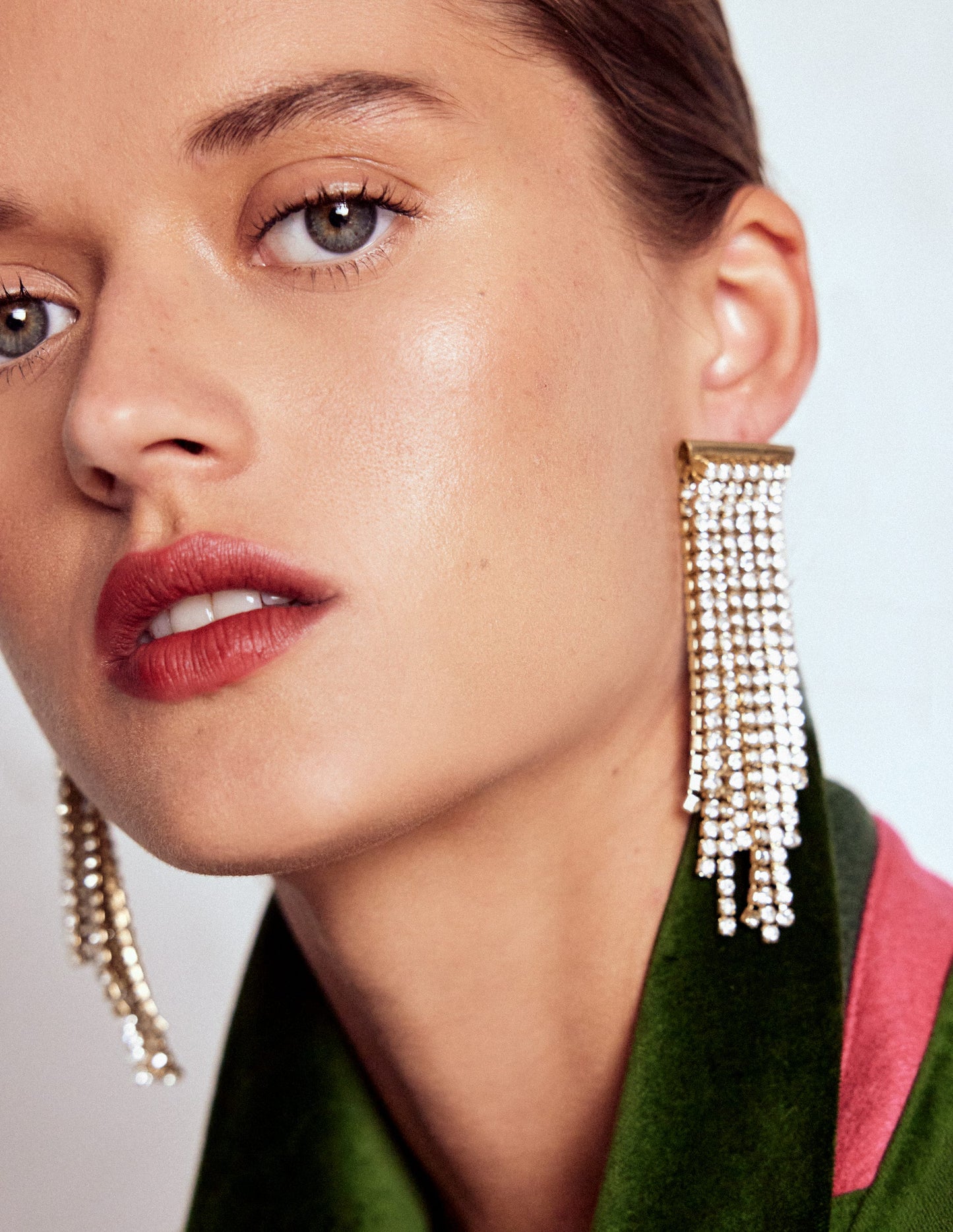 Boucles d'oreilles franges à pierres-Argenté