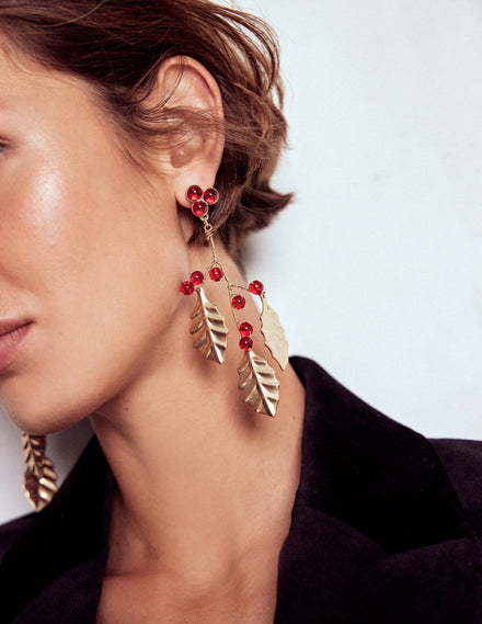 Boucles d'oreilles festives en métal-ROUGE