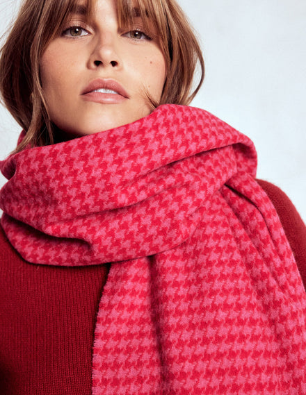 Schal mit Hahnentrittmuster-Pink/Rot