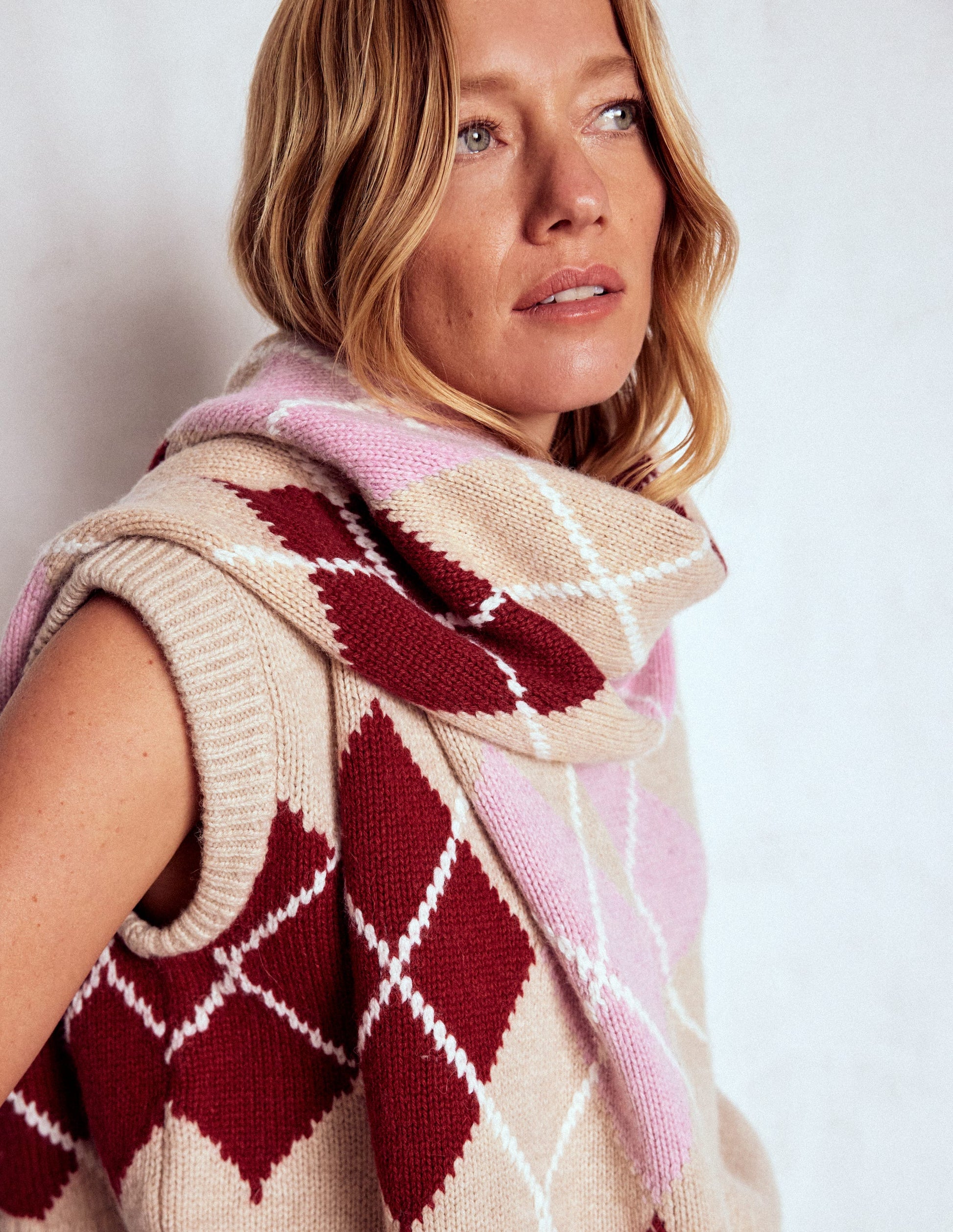 Argyle-Schal-Burgunderrot-3