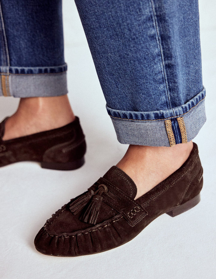 Weiche, geraffte Loafer-Schoko