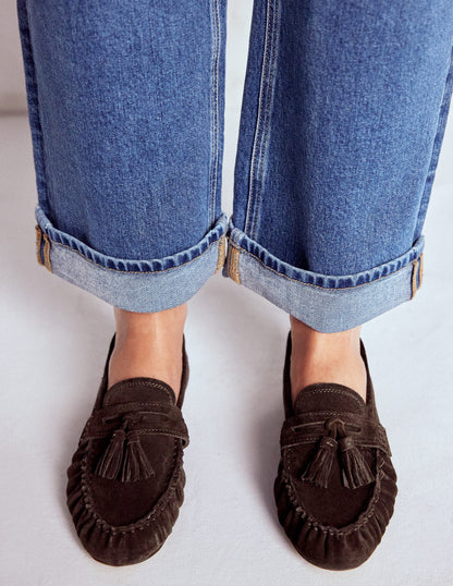 Weiche, geraffte Loafer-Schoko-4