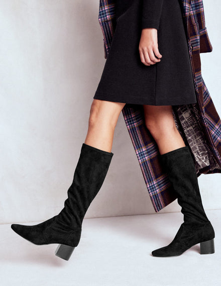 Bottes stretch à talons carrés-Noir