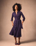 Marcia Jersey-Hemdblusenkleid-Französisches Marineblau, Gemalte Tupfen
