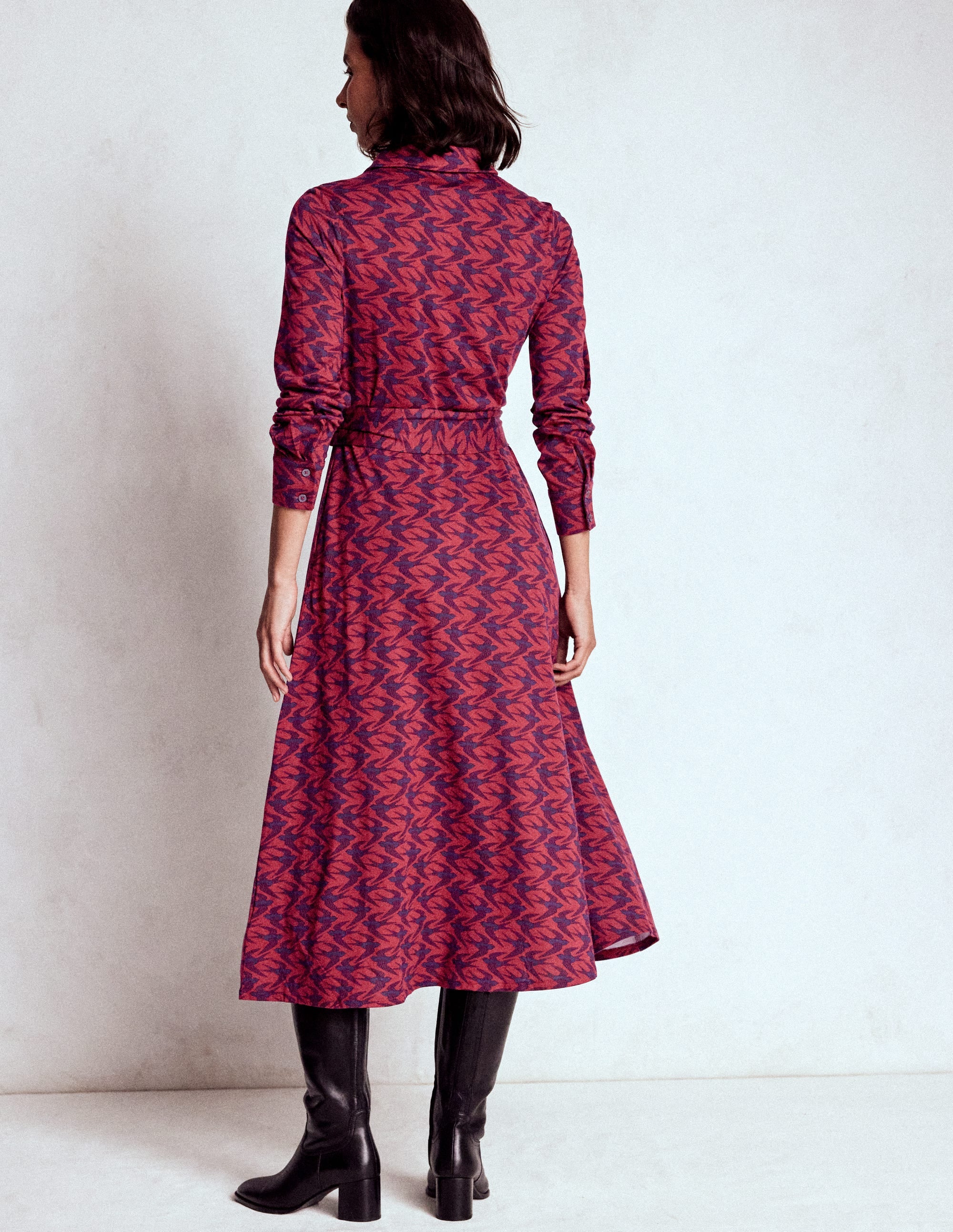 Robe-chemise Marcia en jersey-Rouge bordeaux, motif Swooping Swallow - Image 3
