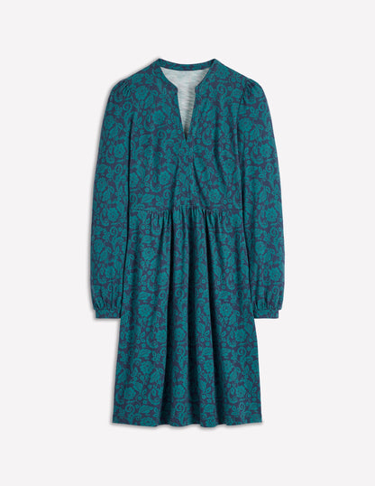 Naomi Lockeres Jerseykleid-Mitternachtsblau, Blumenornament-5
