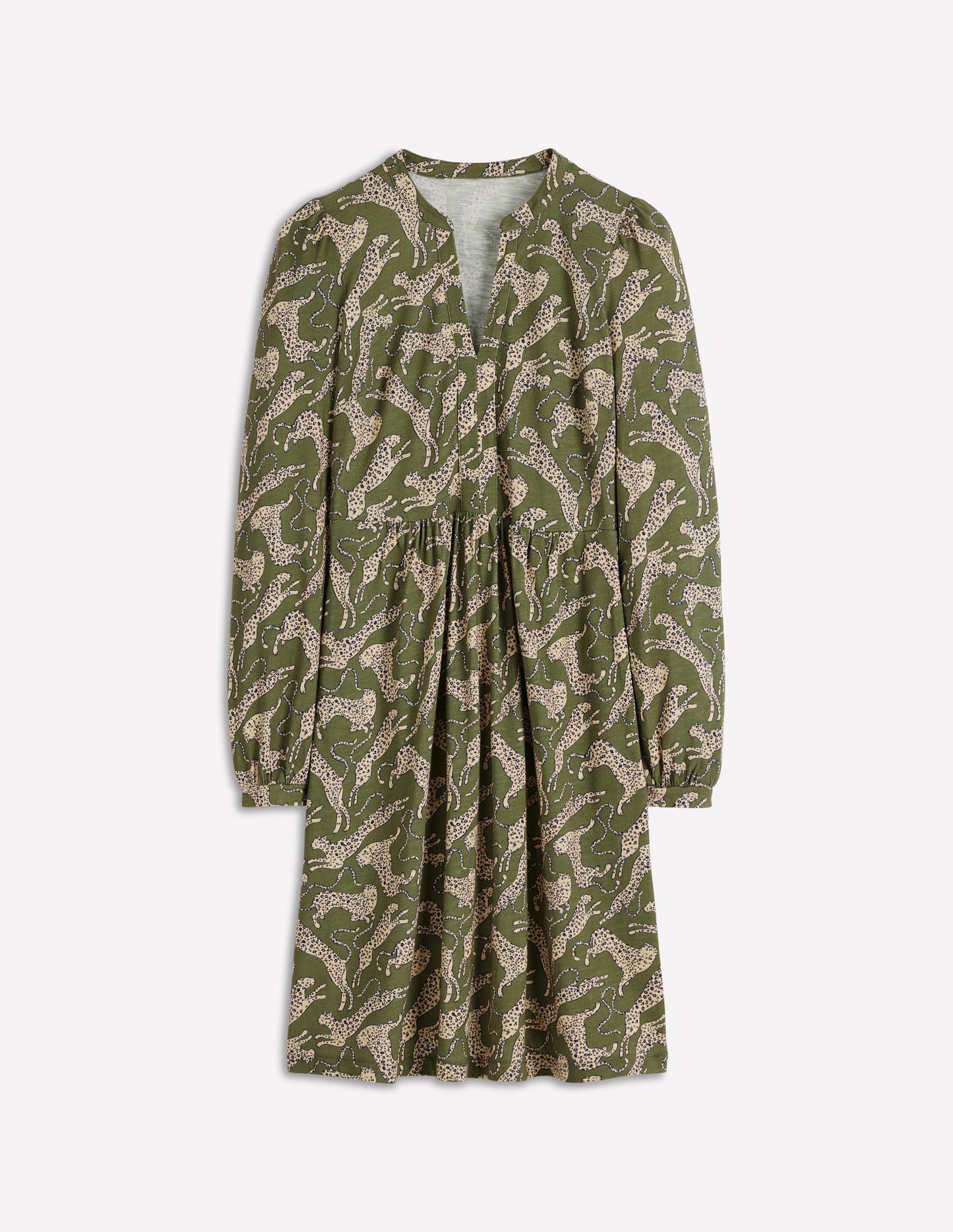 Naomi Lockeres Jerseykleid-Waldgrün, Leopard
