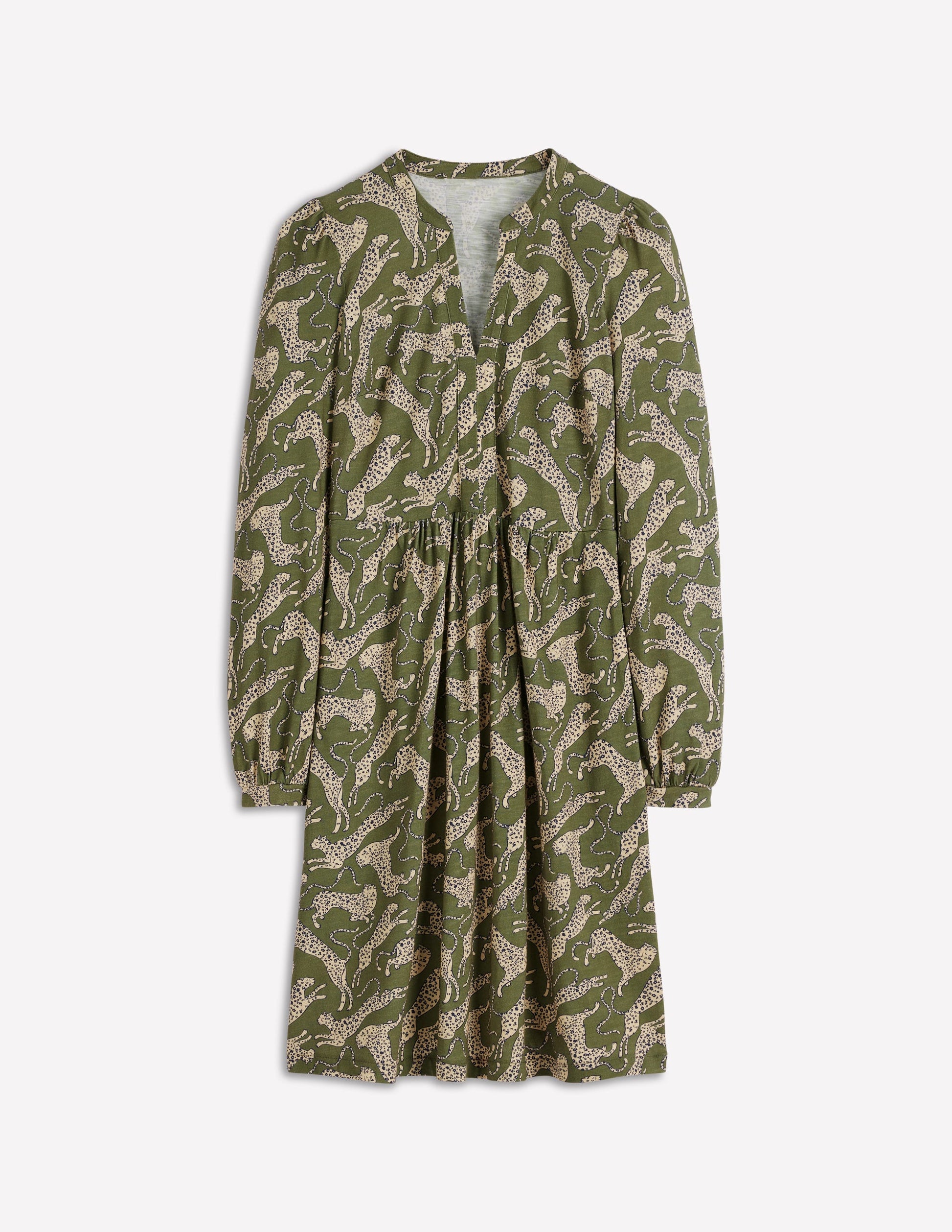 Naomi Lockeres Jerseykleid-Waldgrün, Leopard-6