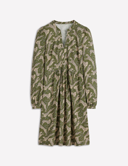 Naomi Lockeres Jerseykleid-Waldgrün, Leopard-6