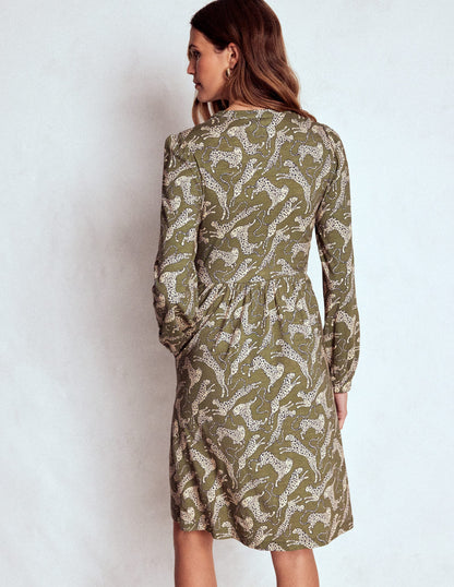 Naomi Lockeres Jerseykleid-Waldgrün, Leopard-4