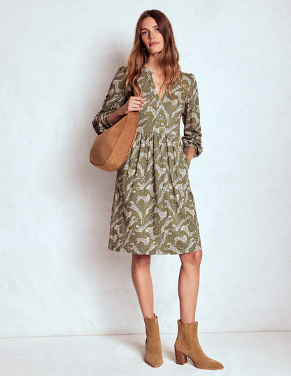 Naomi Lockeres Jerseykleid-Waldgrün, Leopard-5