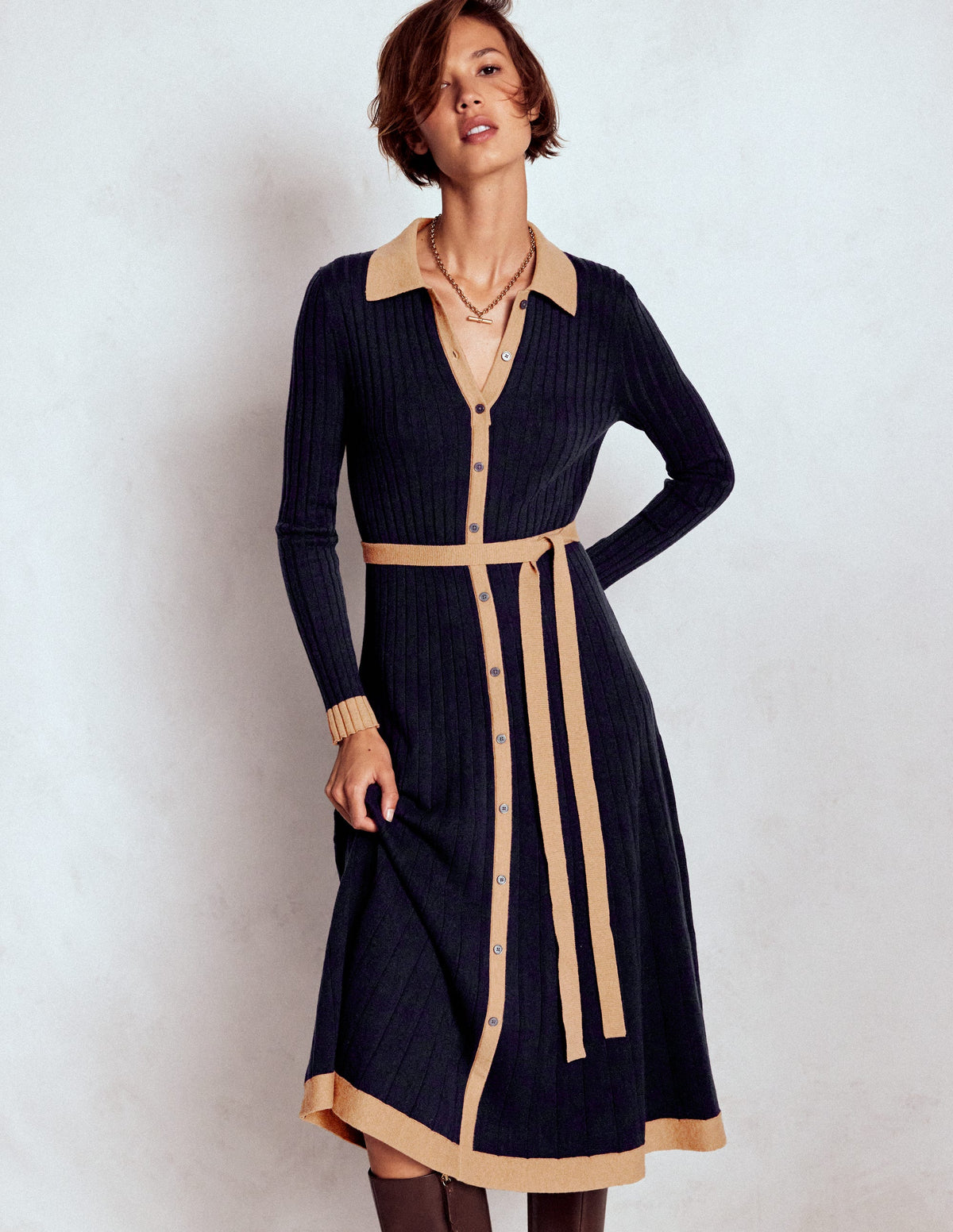 Rachel Gestrickes Hemdblusenkleid-Marineblau - Image 4