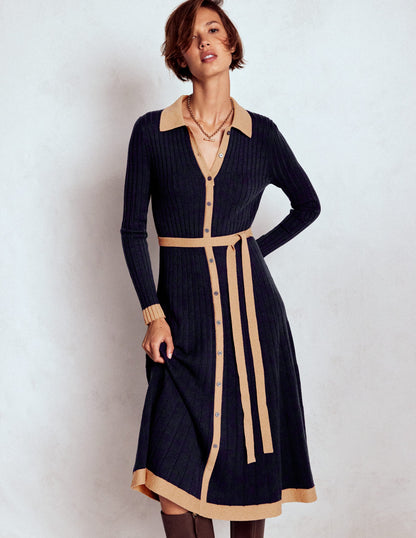 Rachel Gestrickes Hemdblusenkleid-Marineblau-4