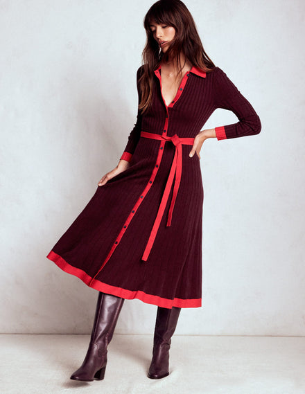 Rachel Gestrickes Hemdblusenkleid-Dunkelviolett