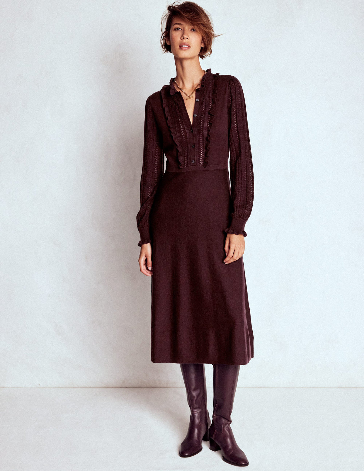 Winifred Strickkleid mit Rüschen-Kaffeebohne - Image 1
