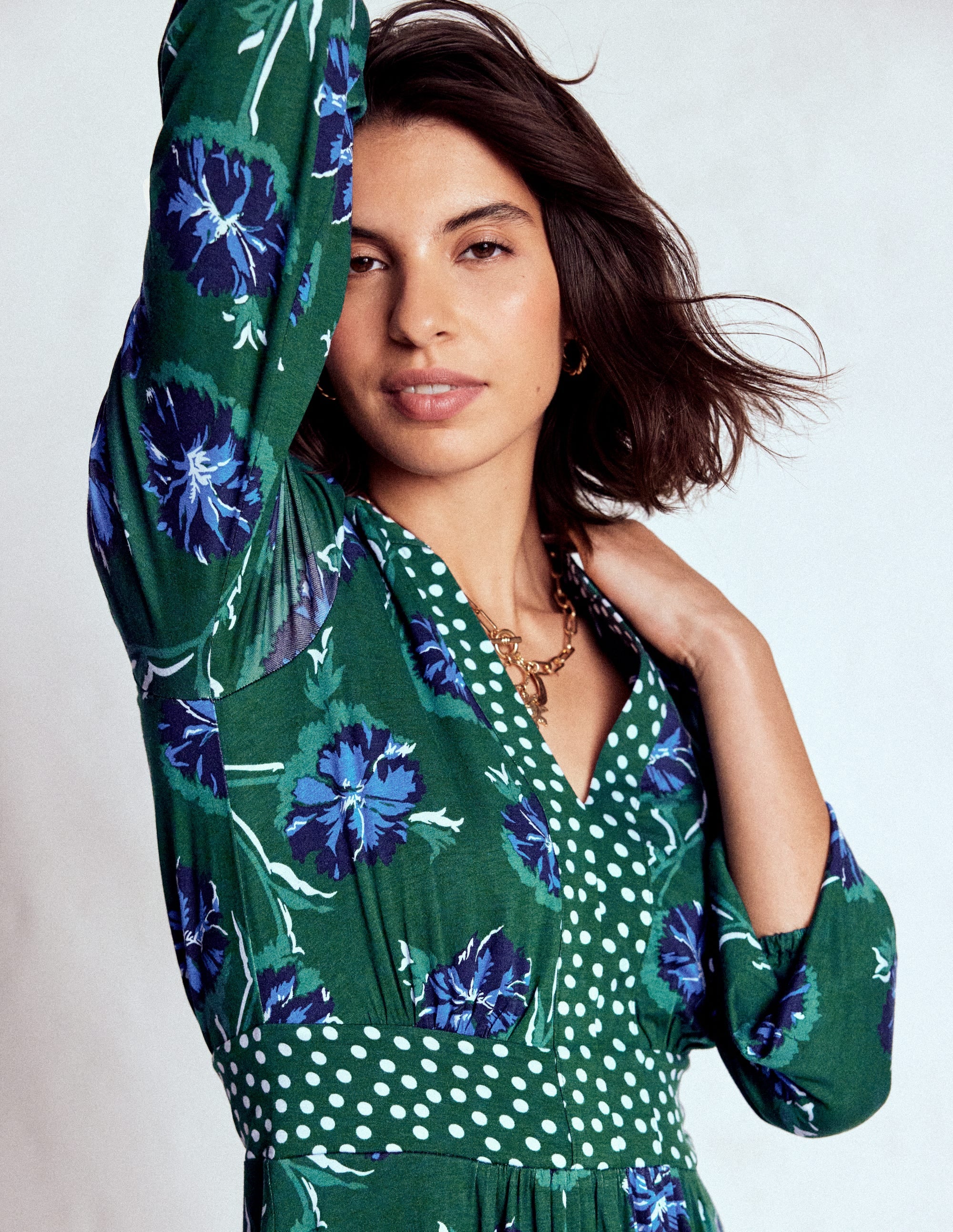 Lily Midikleid mit langen Ärmeln-Smaragdgrün, Zarte Nelke - Image 2