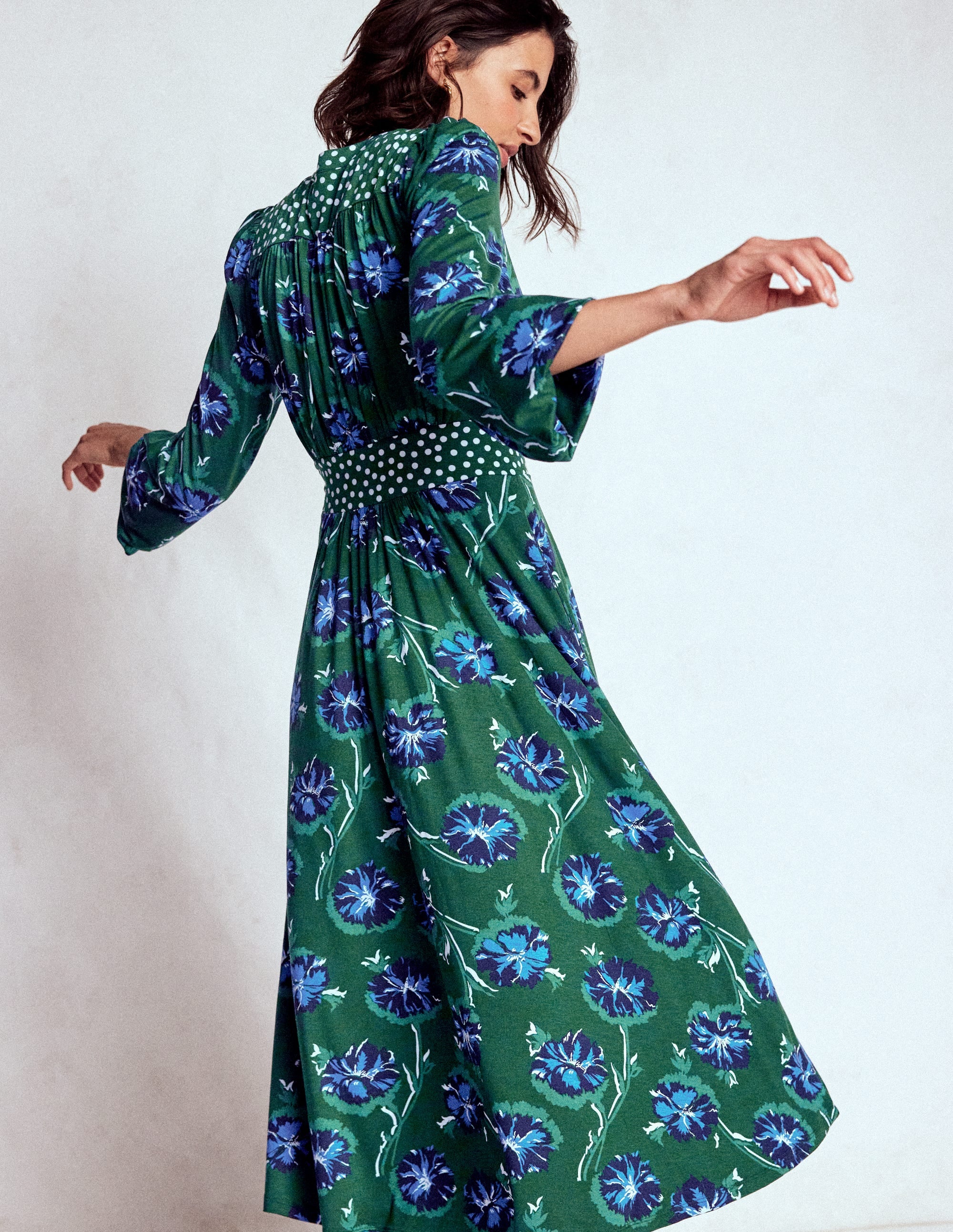 Lily Midikleid mit langen Ärmeln-Smaragdgrün, Zarte Nelke - Image 3