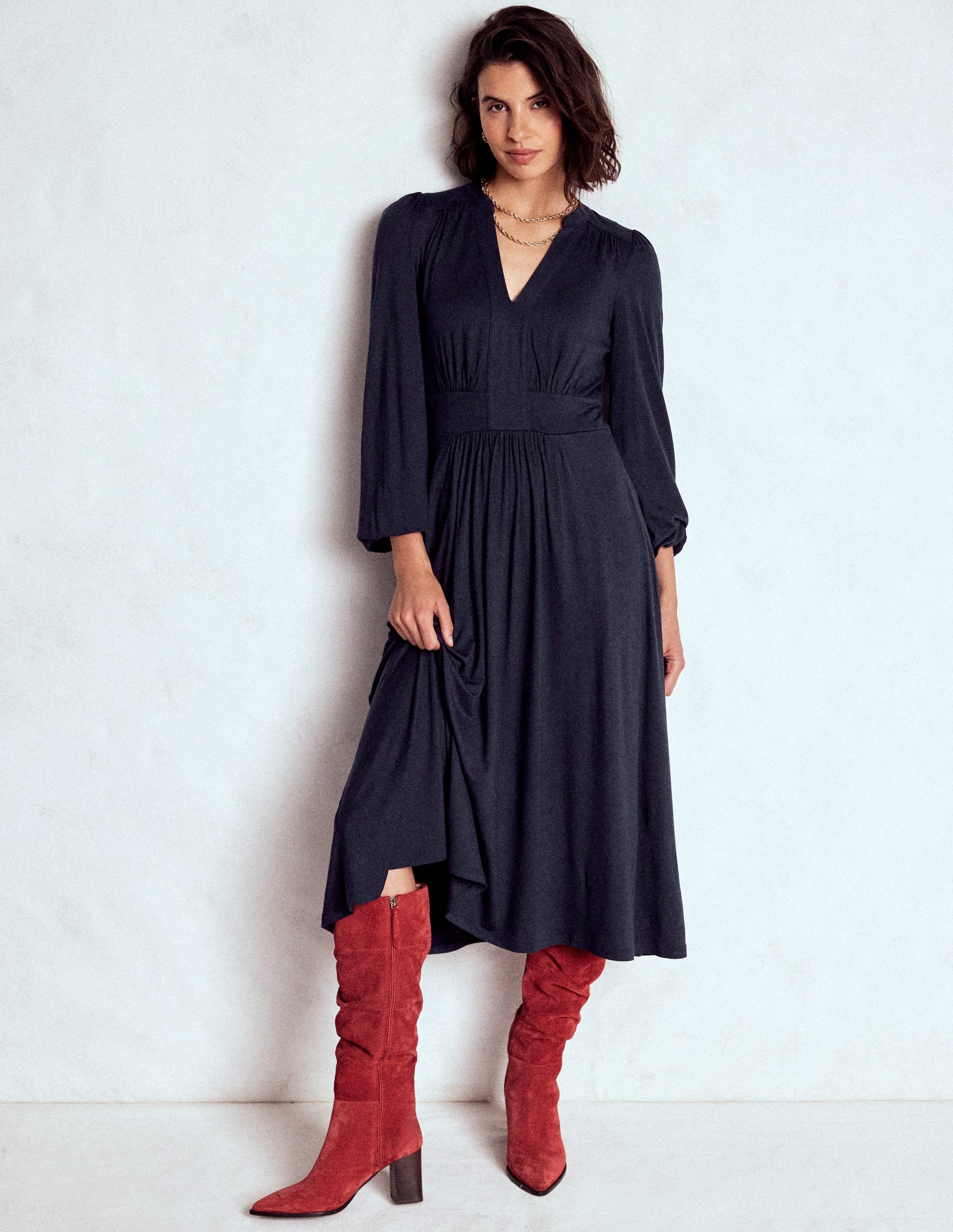 Lily Midikleid mit langen Ärmeln-Marineblau - Image 4