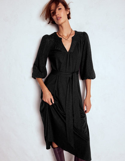 Eden Jerseykleid mit Lochstickerei-Schwarz-4
