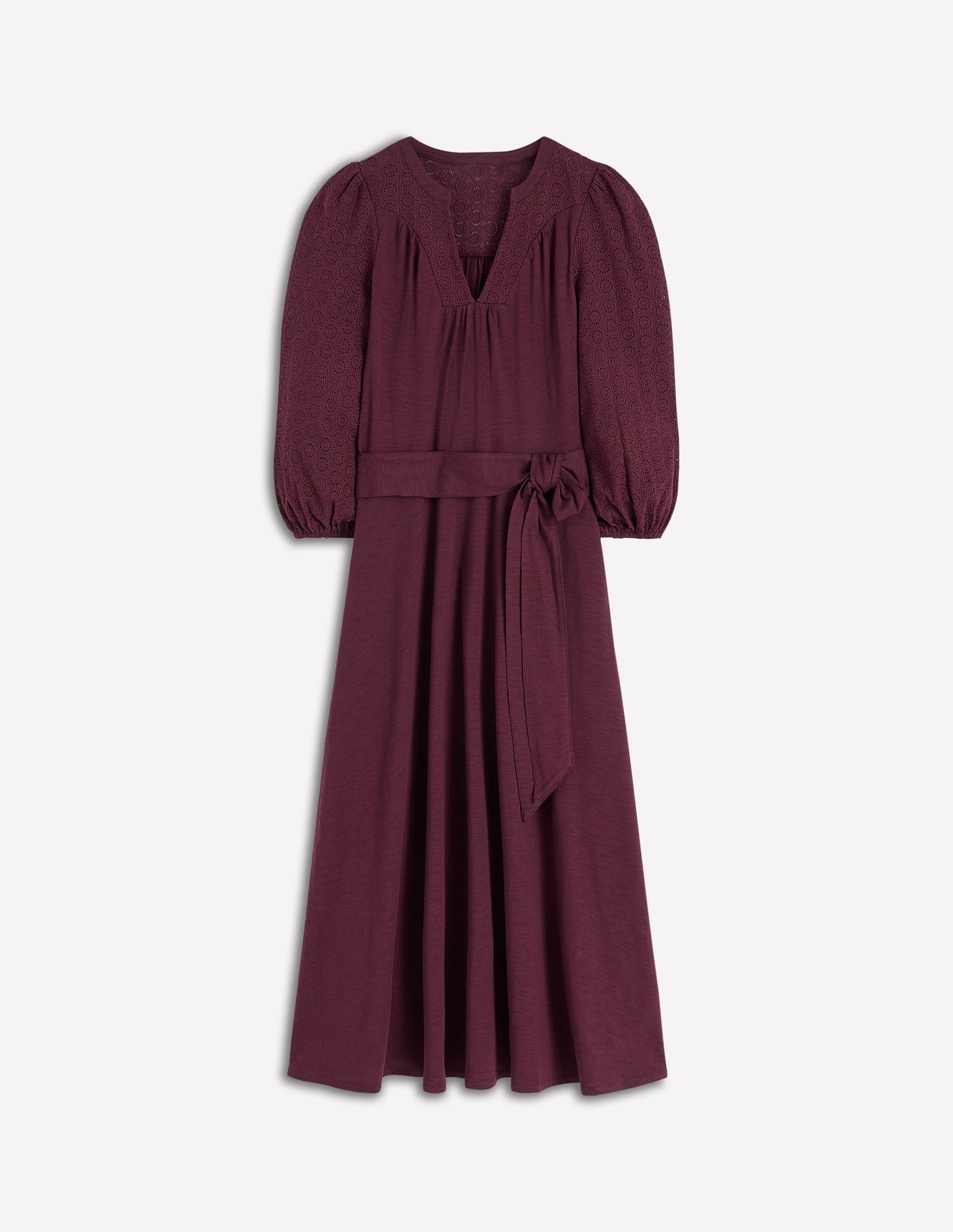 Robe Eden à broderie anglaise en jersey-Cerise foncée