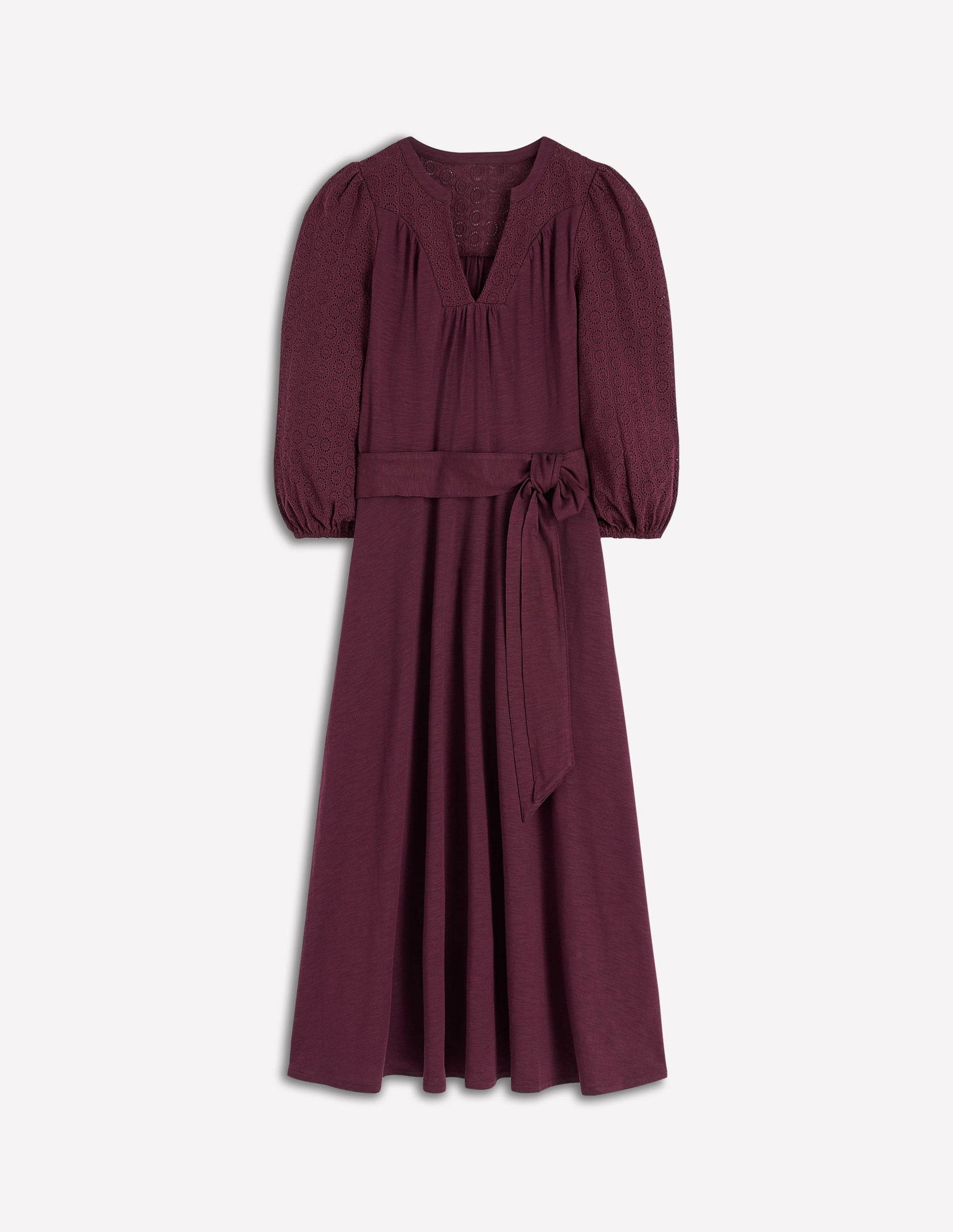Robe Eden à broderie anglaise en jersey-Cerise foncée-6