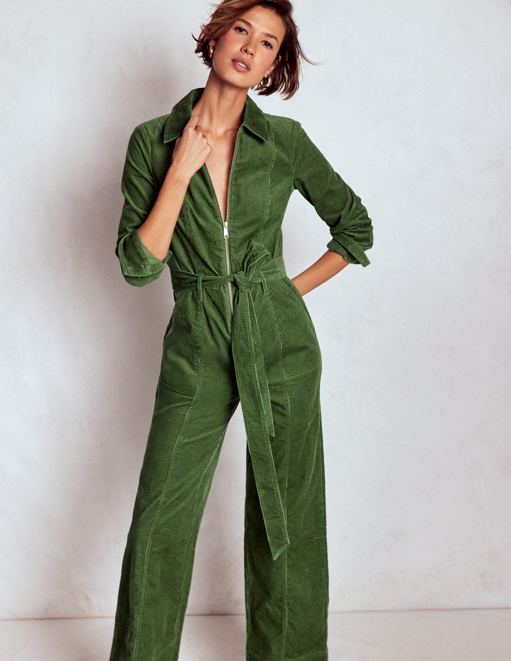 Zip Up Cord LS Jumpsuit-Fern - Image 1