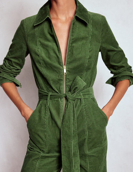 Cord-Jumpsuit mit Reißverschluss-Farn