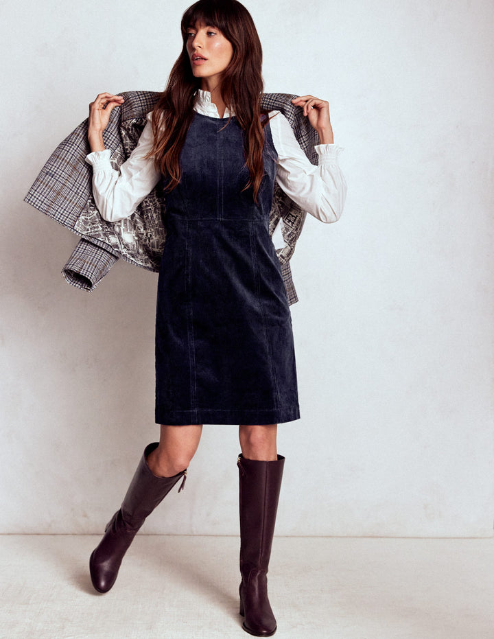 Robe droite Annie en velours côtelé-Bleu marine