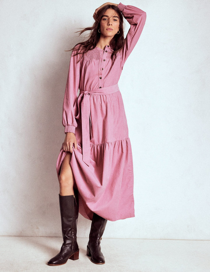 Robe midi Cecily en velours côtelé-Brume rose