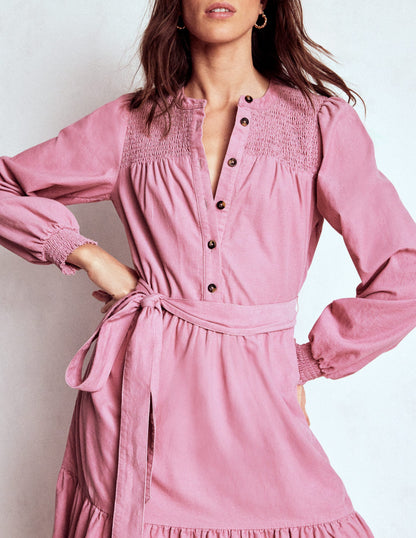 Cecily Midikleid aus Cord-Rosa Schleier-2