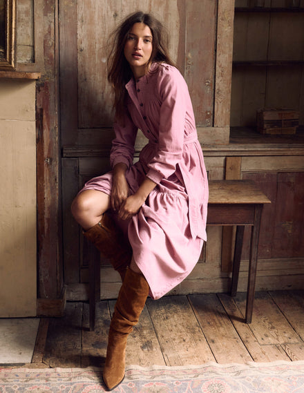 Robe midi Cecily en velours côtelé-Brume rose