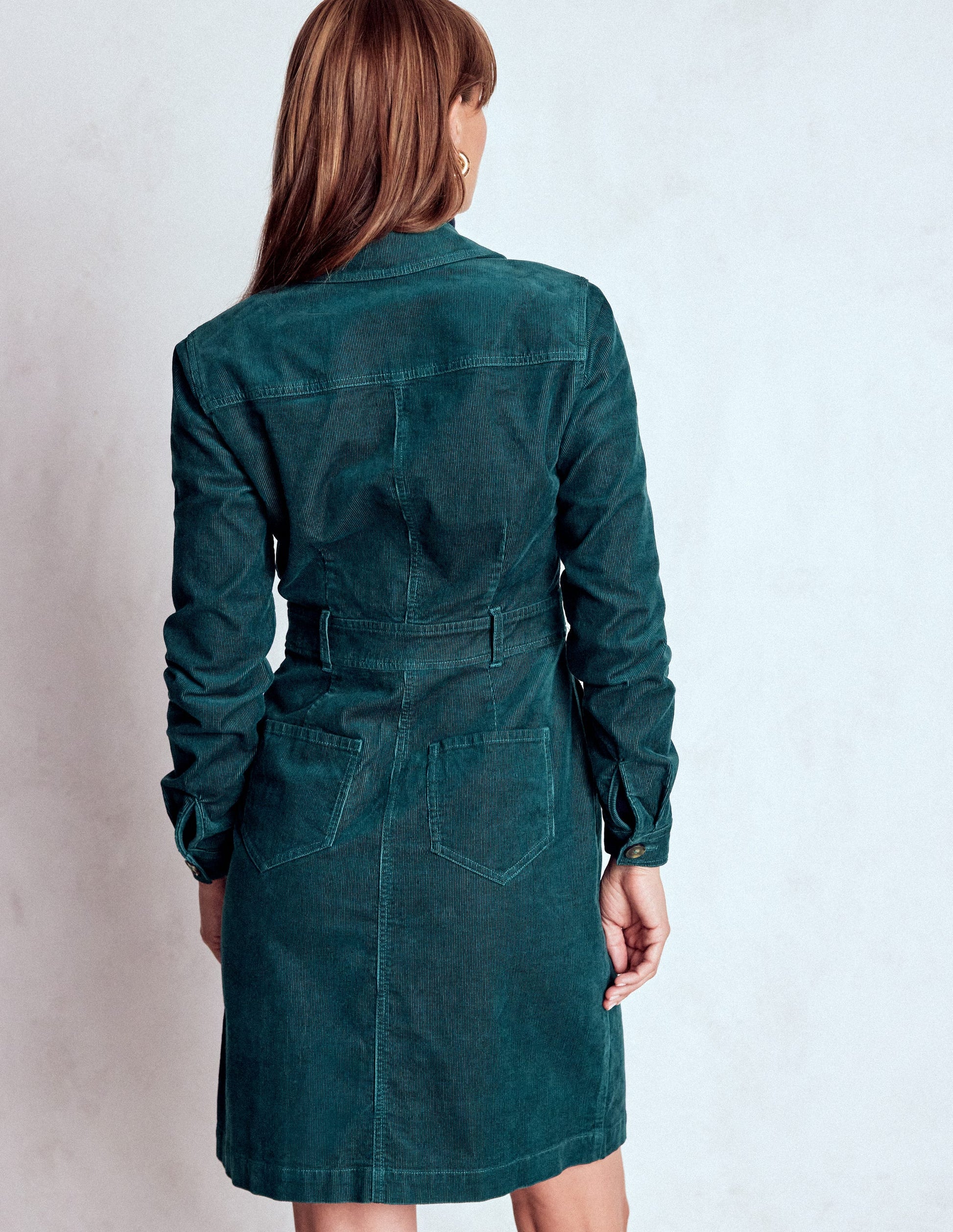 Amanda Kurzes Cordkleid-Mitternachtsblaugrün-3