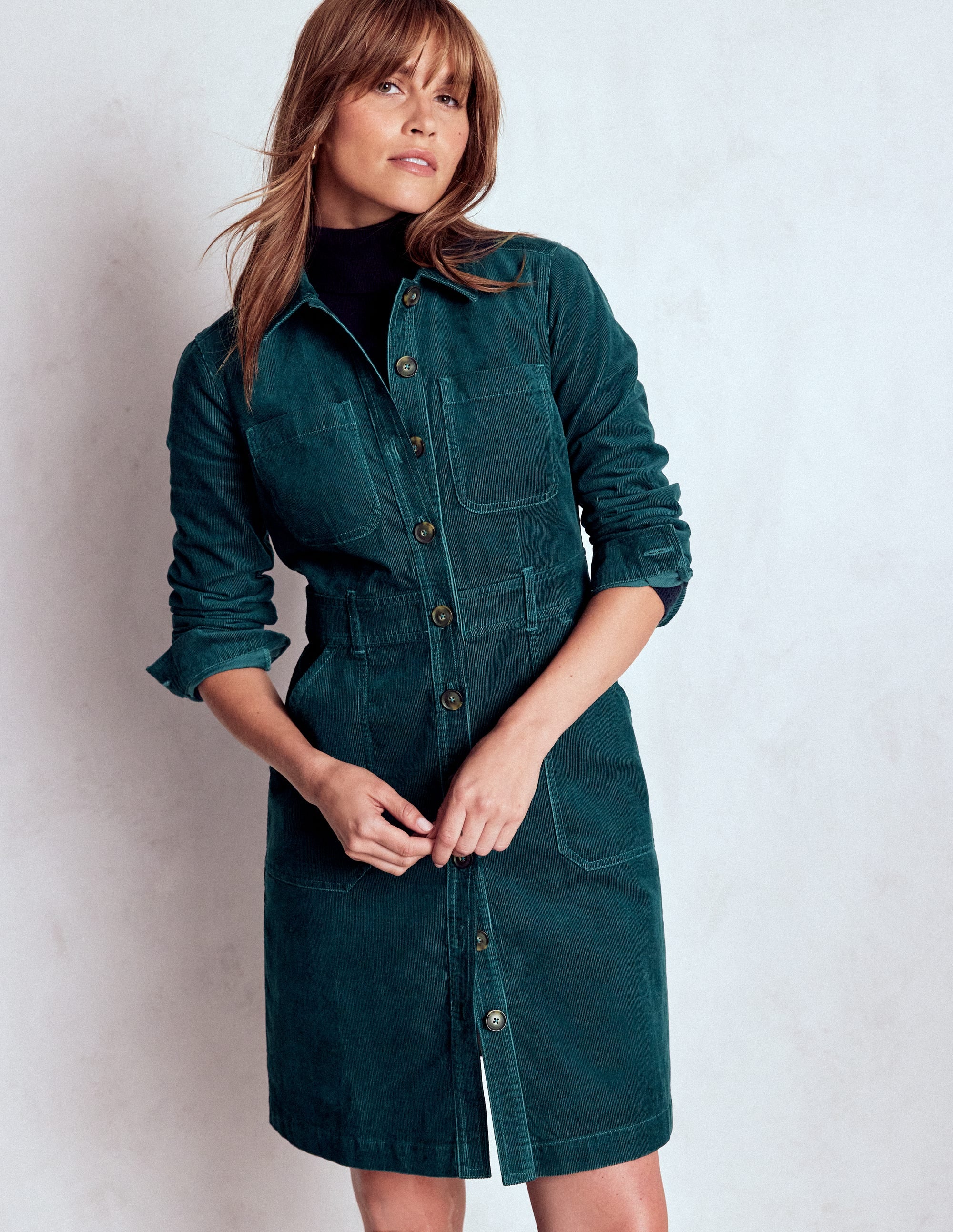 Amanda Kurzes Cordkleid-Mitternachtsblaugrün - Image 4