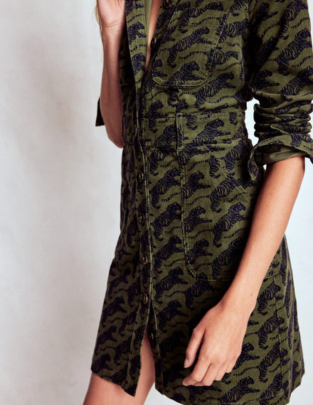 Amanda Kurzes Cordkleid-Waldgrün, Springender Tiger