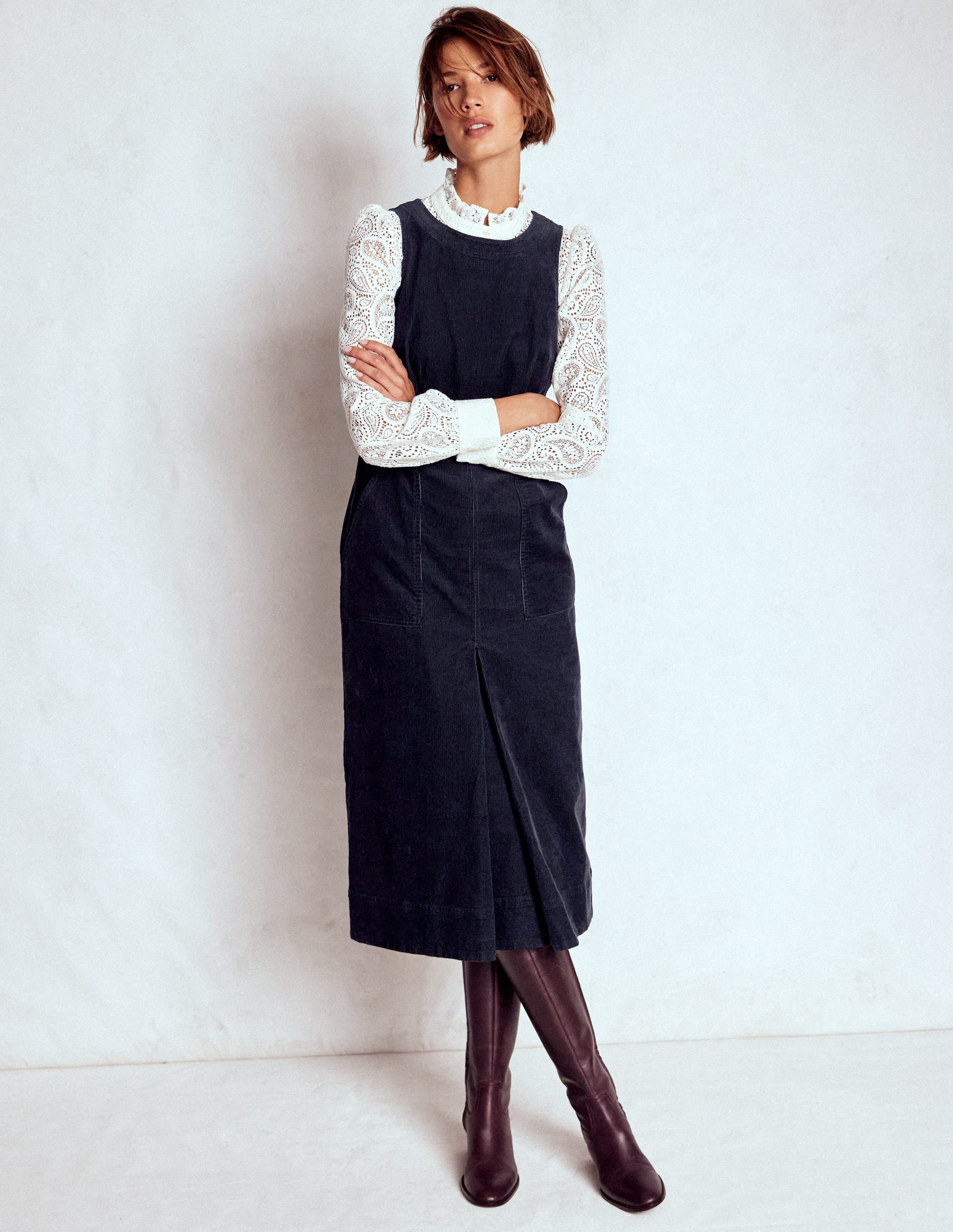 Ula Cord-Midikleid mit Kellerfalte-Mitternachtsblau - Image 1