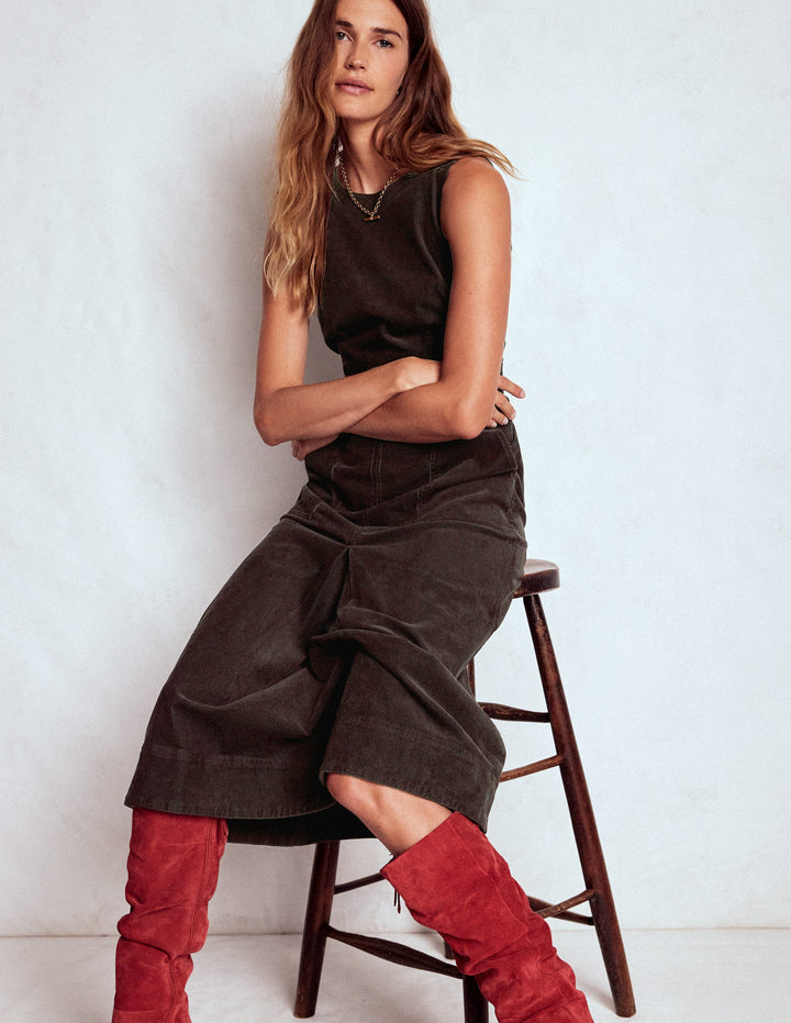 Ula Cord-Midikleid mit Kellerfalte-Espresso